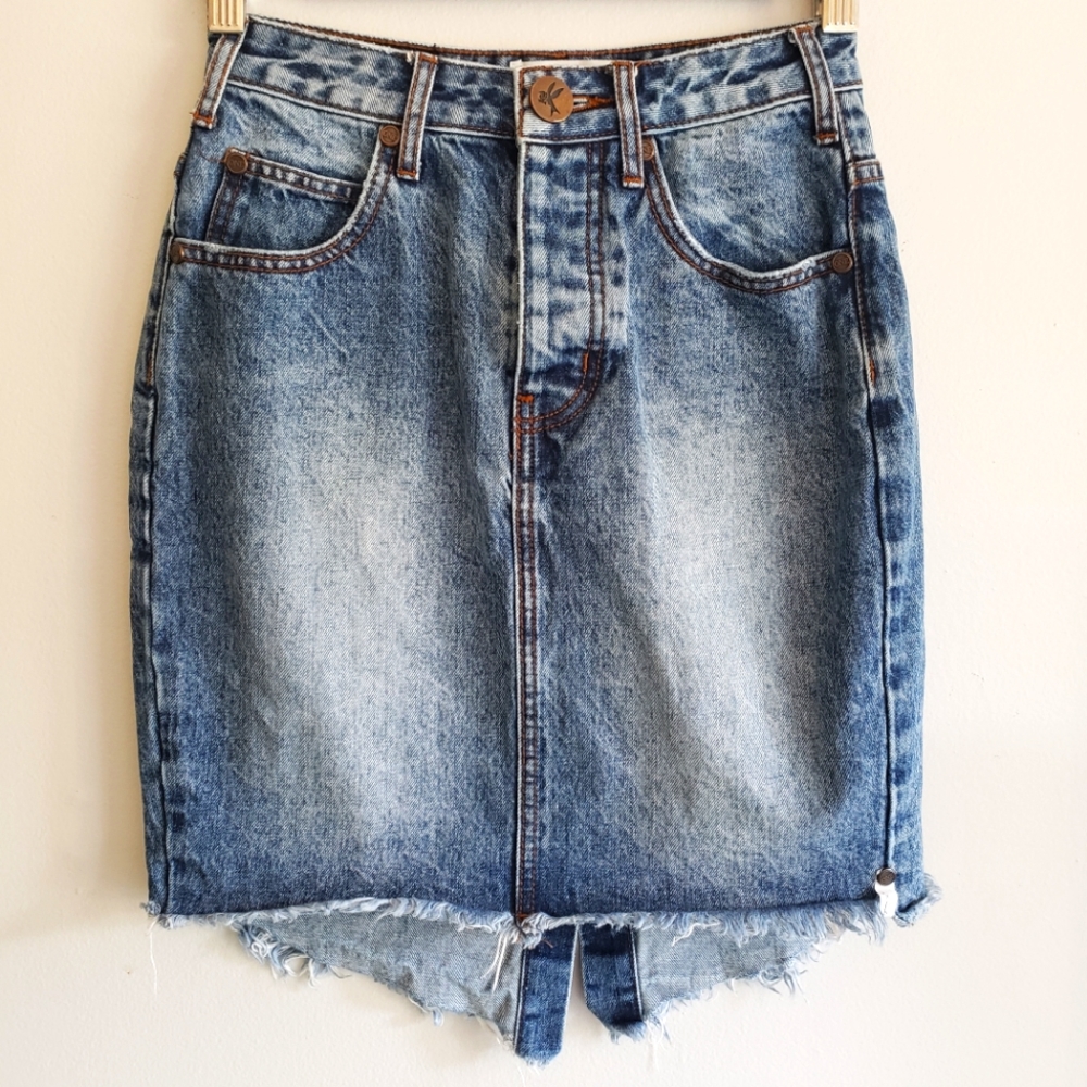 One Teaspoon High Waist Denim Cutoff Mini Skirt